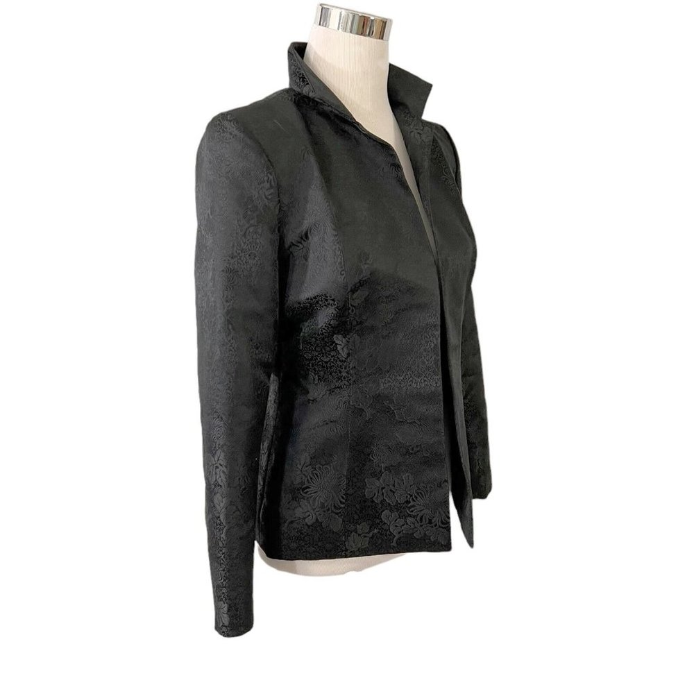 Petite Sophisticate Black Brocade Open Jacket Blazer Size 8 Vintage 1980s